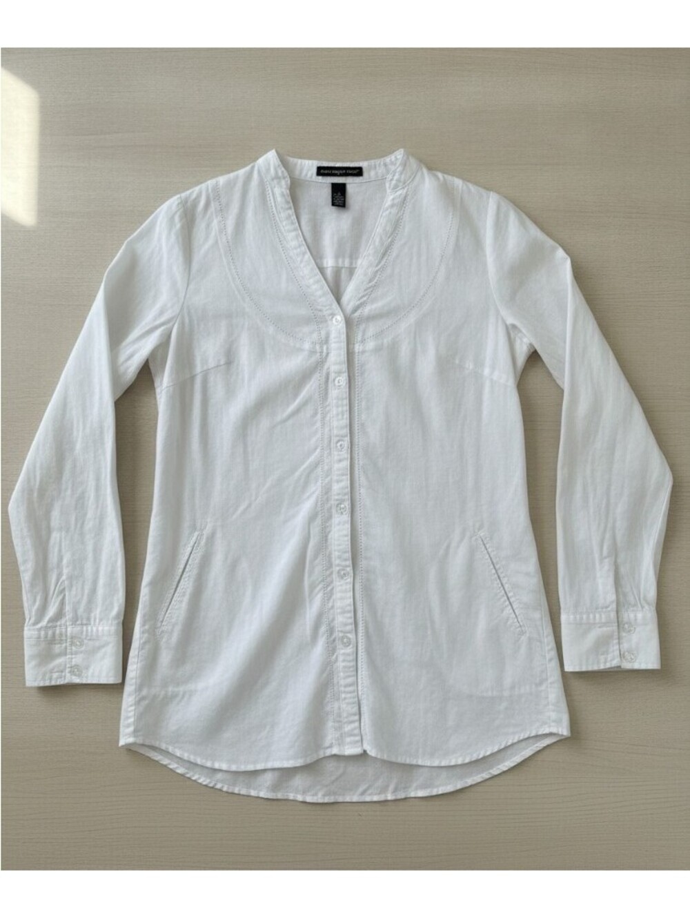 Saint Tropez West Bohemian White Linen Tunic Top Small Cottagecore